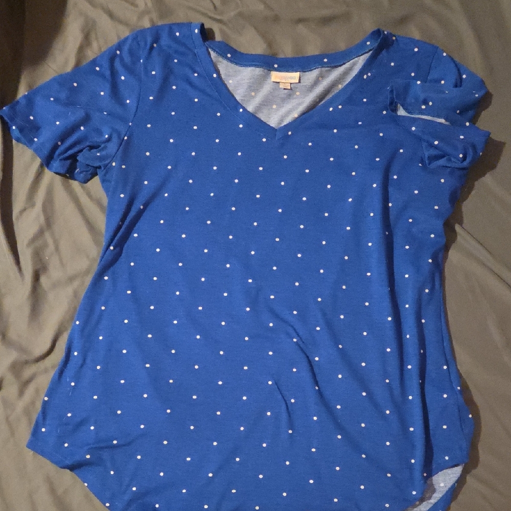 LuLaRoe Blue and White Polka Dot Short Sleeve Top